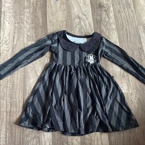 Striped Black and Gray Kids Dress Wednesday Addams - nevermore dress